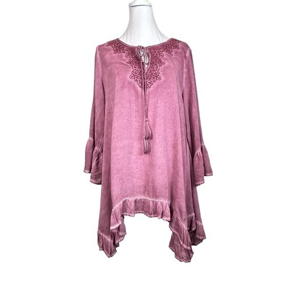 Andree Top Womens Size S Mauve Pink Ruffled Peasant Embroidered Boho Loose Flowy - Picture 1 of 9